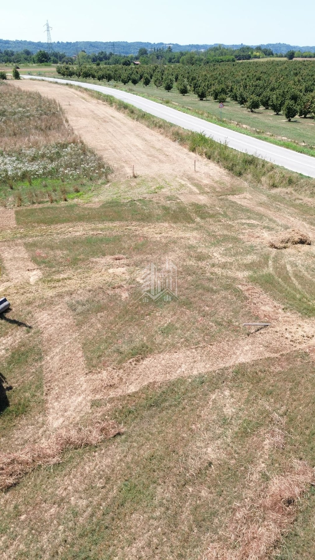 Campo fotovoltaico — strada di accesso e cabina MT — Prima — area di intervento lungo la strada provinciale